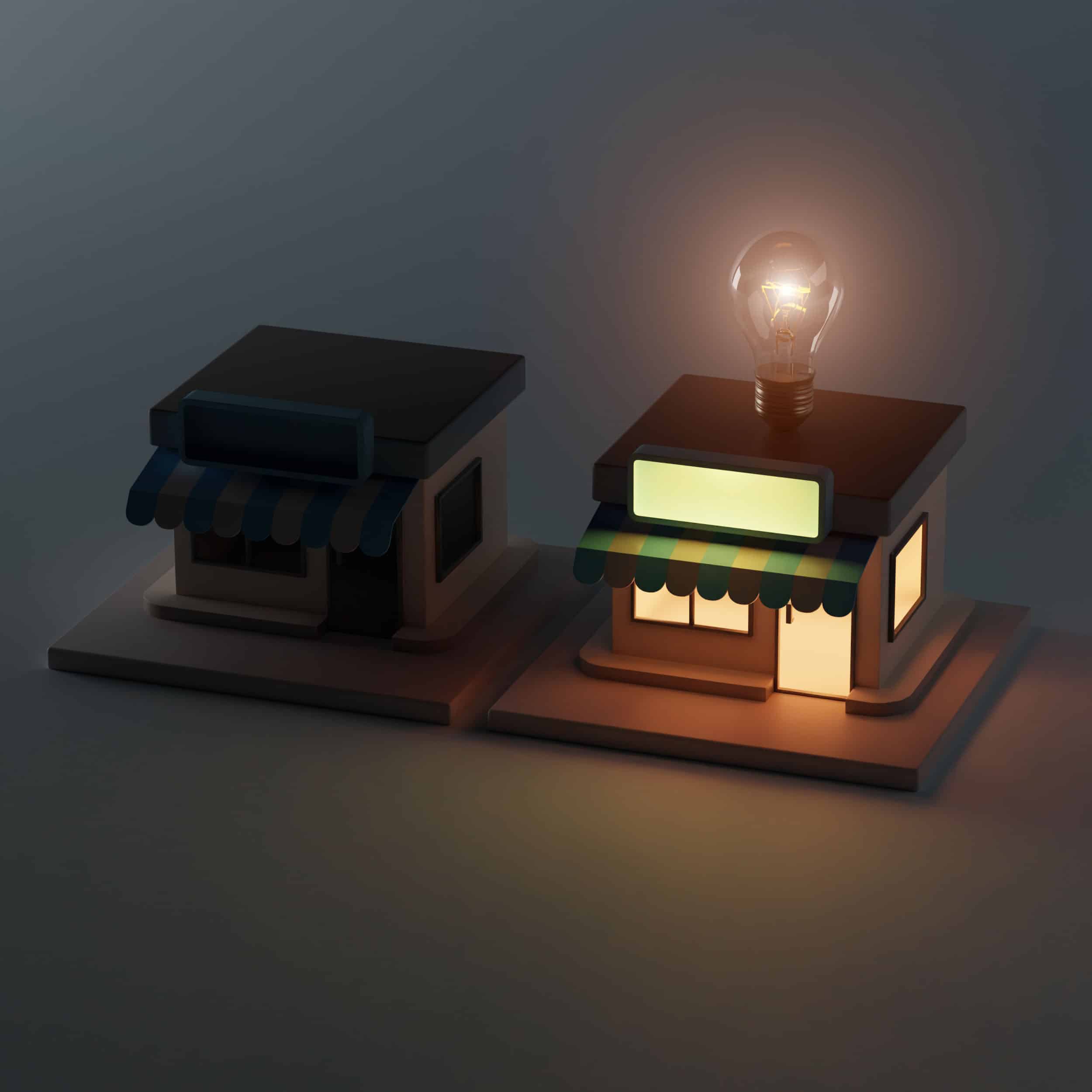 Rural King 3D front store with blank store signage at night time. 3d render