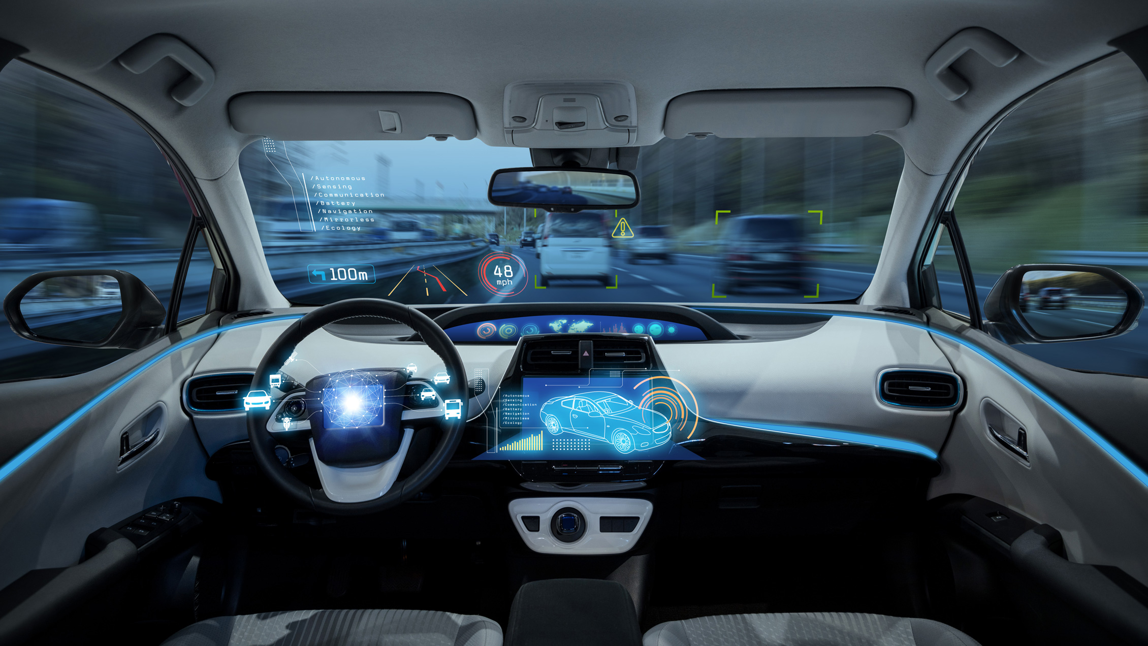 The interior of a self-driving car